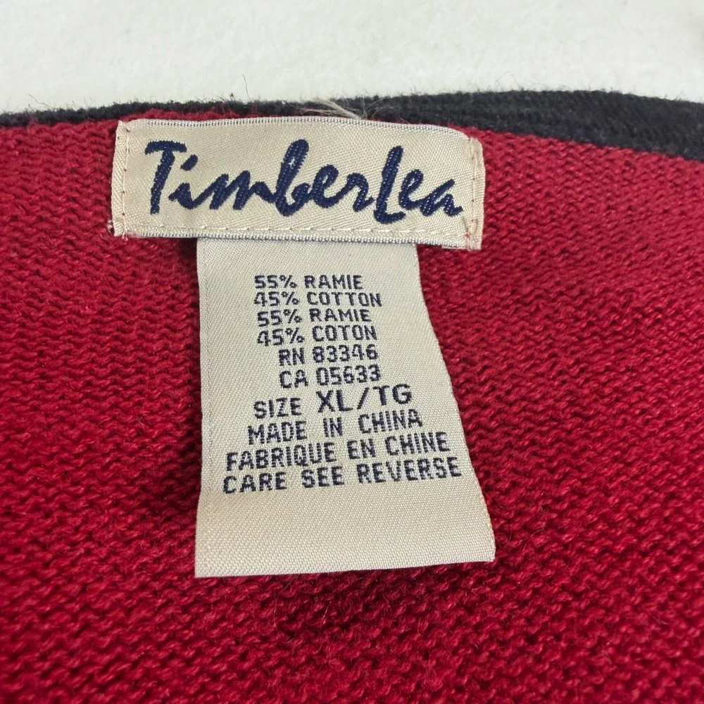 Timberlea Vintage Christmas Snowman Cardigan Sweater XL Red Ramie Cotton Knit